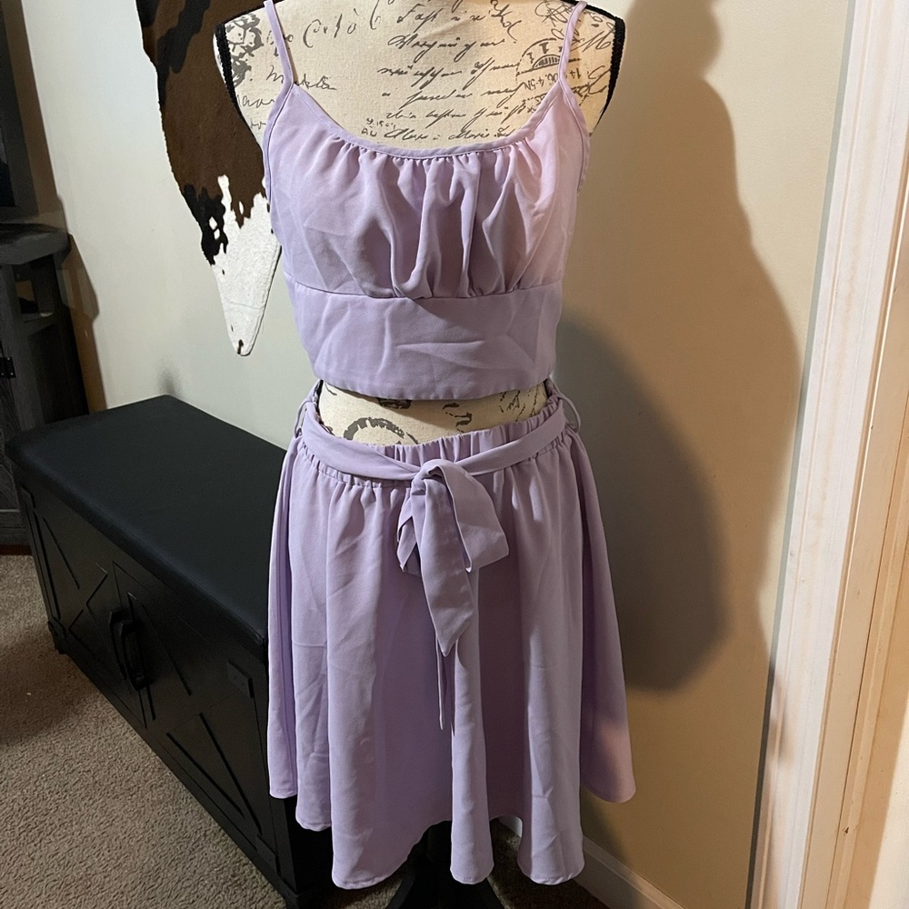 SHEIN Light Purple Ruched Skirt Set